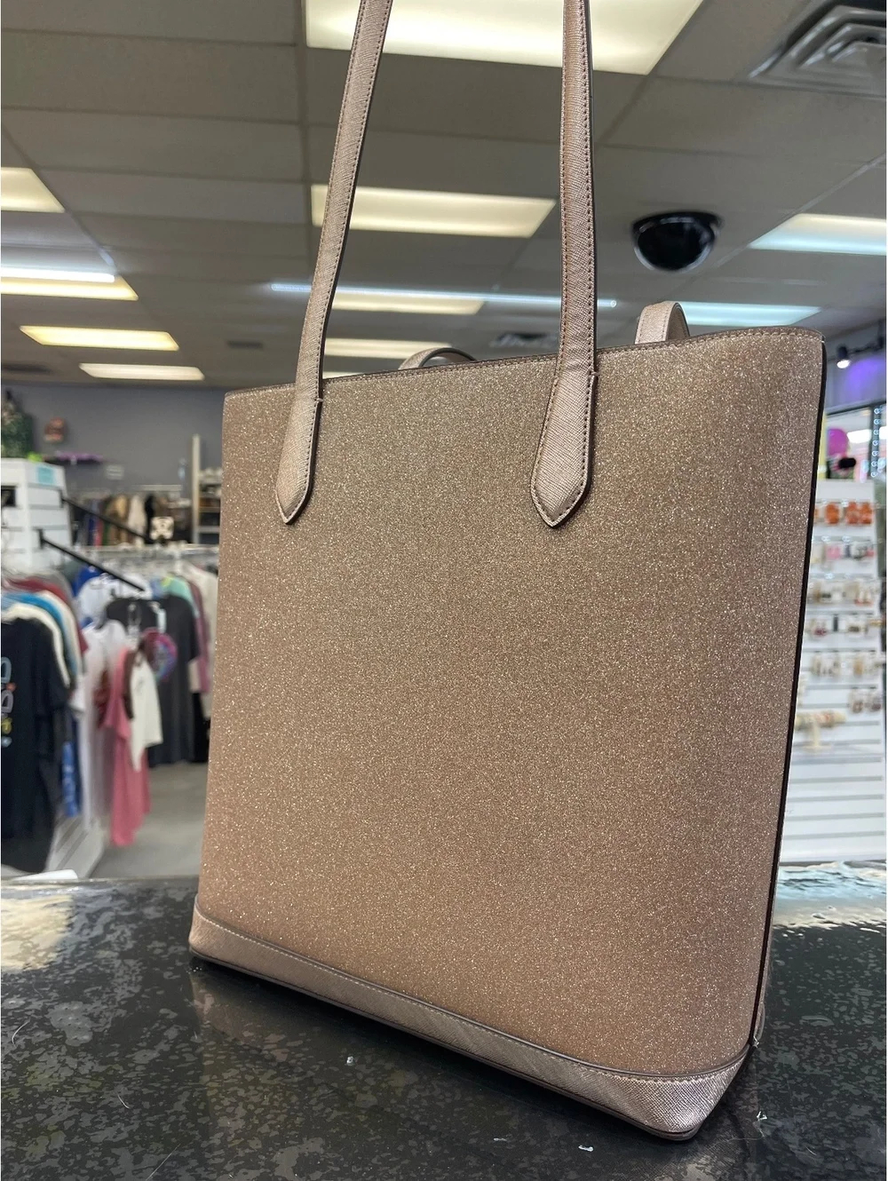 Kate Spade New York Rose Gold Glitter Tote Bag and Wallet Set